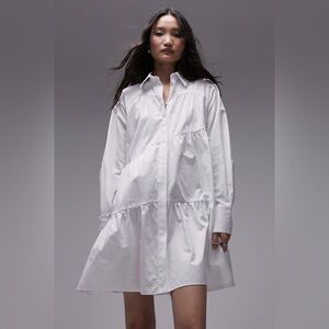 Topshop long sleeve tiered poplin minidress -10